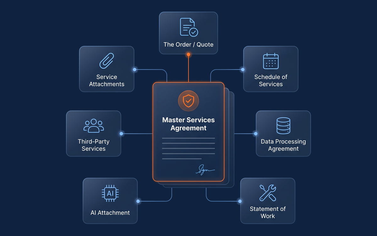 The Monjur document family, with the Master Services Agreement at the center
